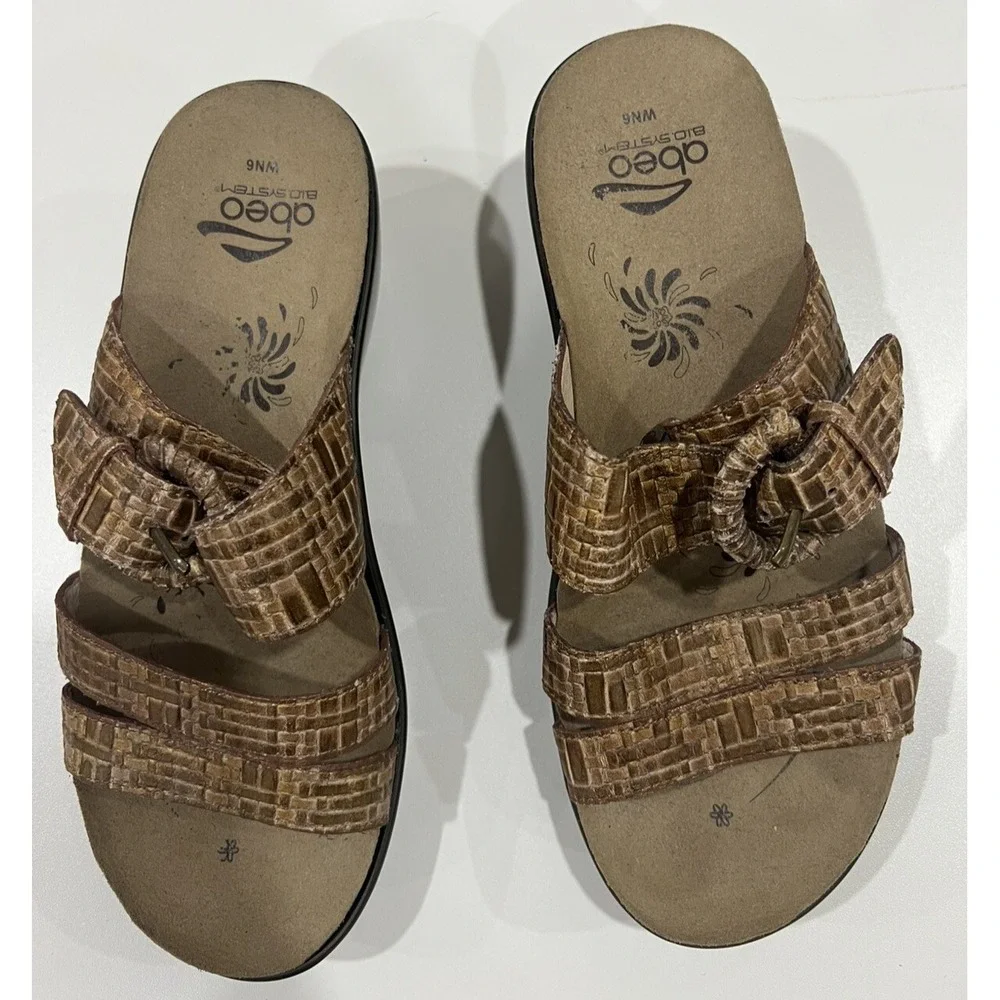 Abeo Biosystem Women's 6 N Dorin Textured Buckle Strap Wedge Sandals Shoes Brown